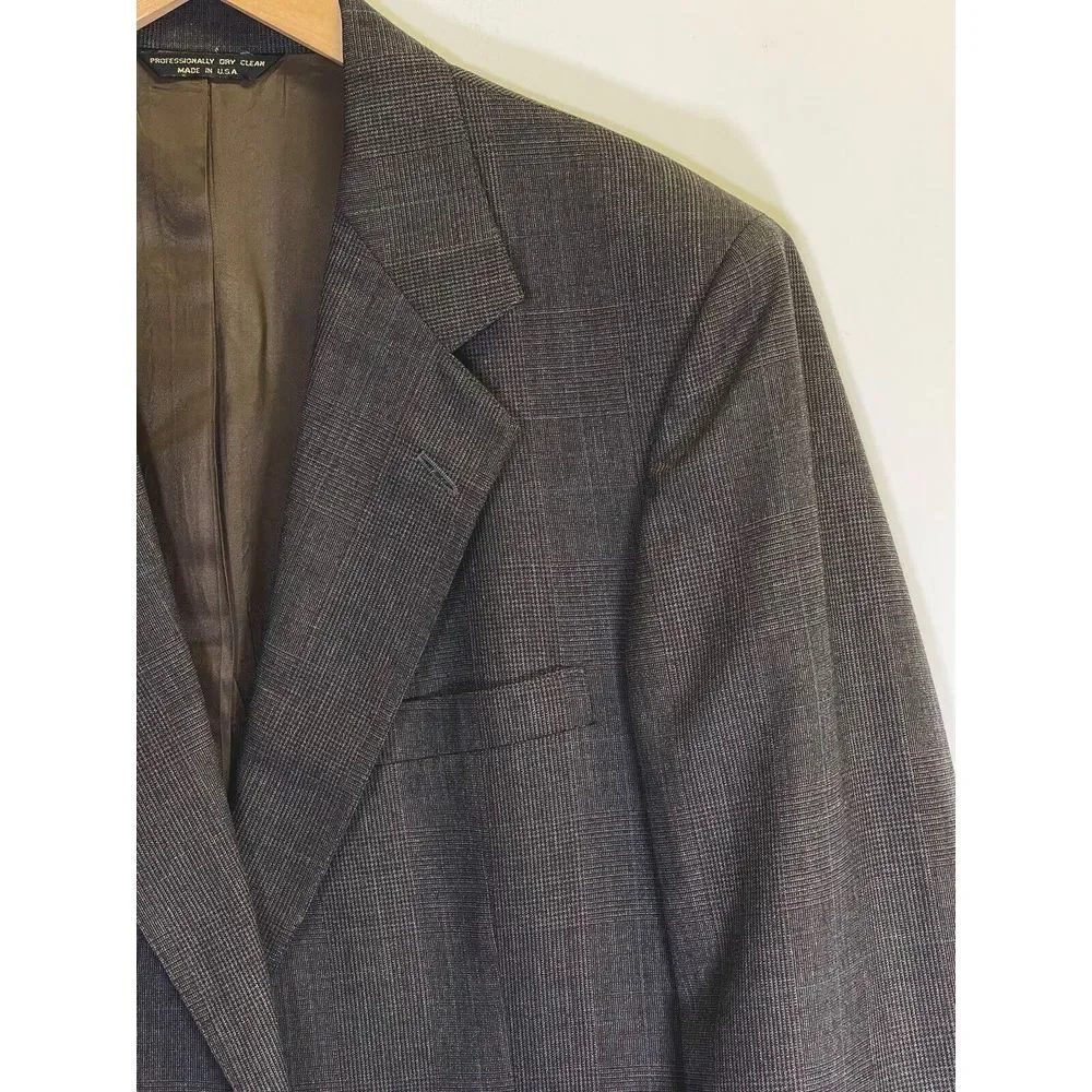 Meeting Street Men's 42R Gray & Black Glen Plaid Blazer Sport Coat Made‎ In USA